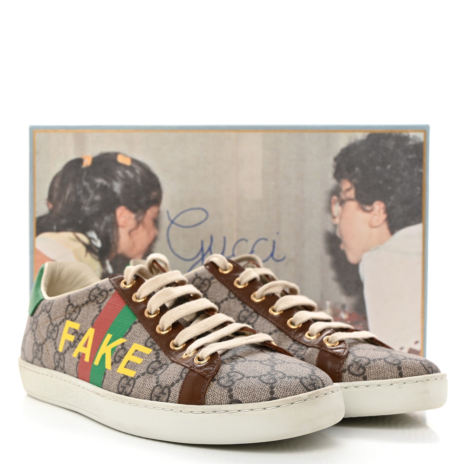 Gucci GG Supreme Monogram Fake/Not Womens Ace Sneakers 38.5 Beige New Shamarock Brown Sugar 9 of 9