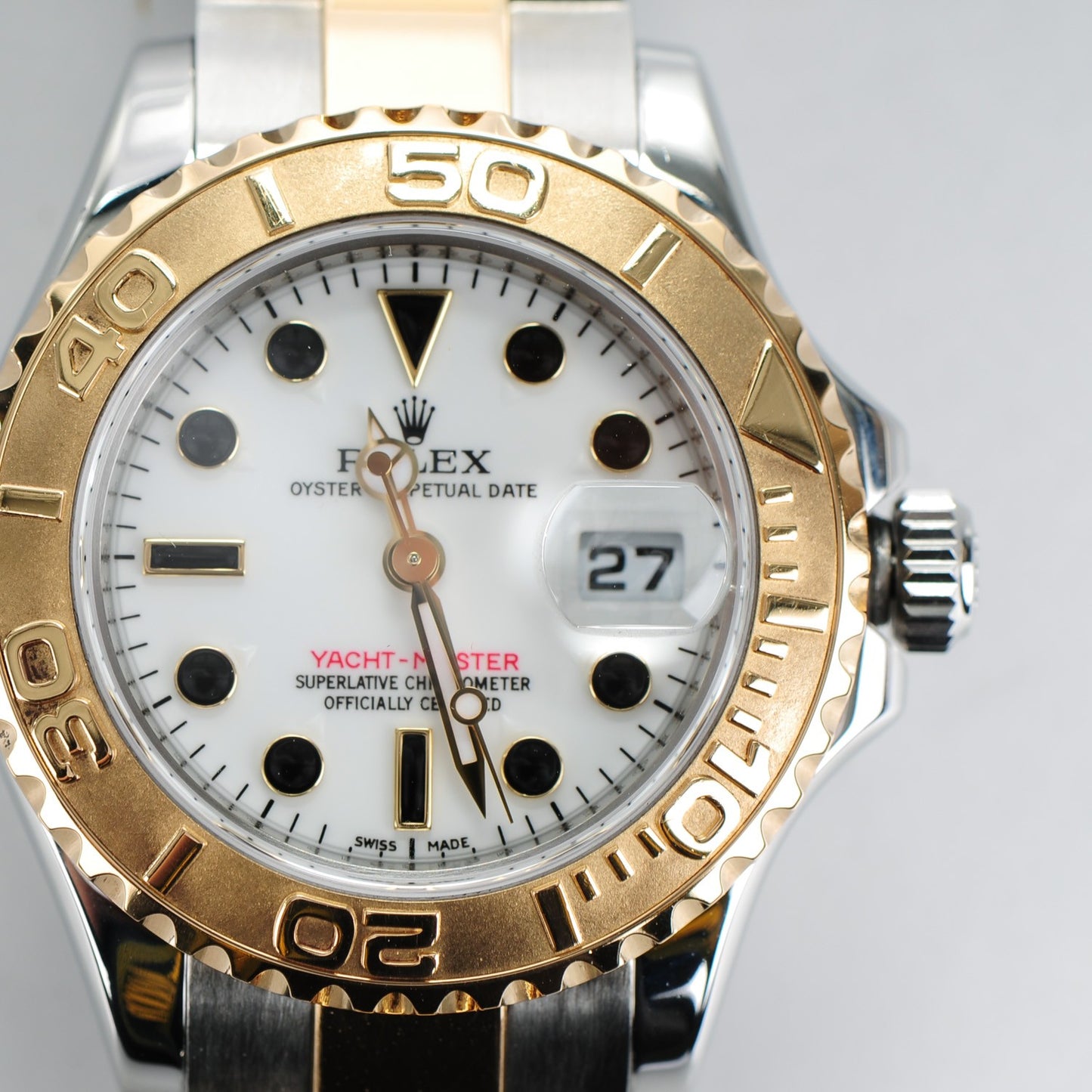 Stainless Steel 18K Yellow Gold 29mm Oyster Perpetual Date Yacht-Master Watch White 169623