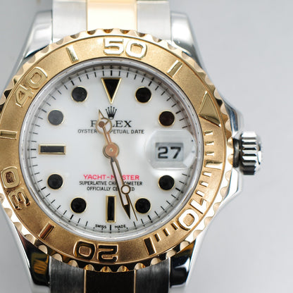 Rolex Stainless Steel 18K Yellow Gold 29mm Oyster Perpetual Date Yacht-Master Watch White 169623 8 of 9