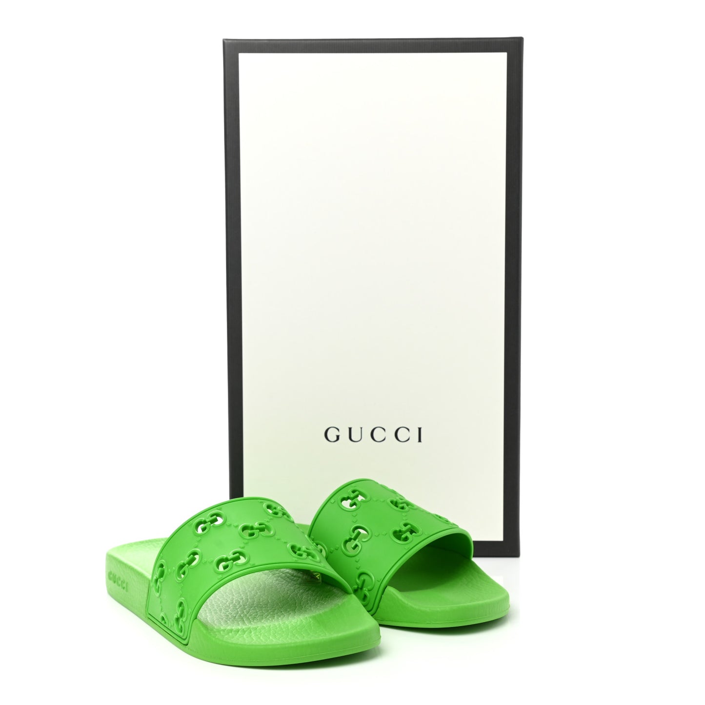 Rubber GG Monogram Perforated Mens Slide Sandals 6 Green