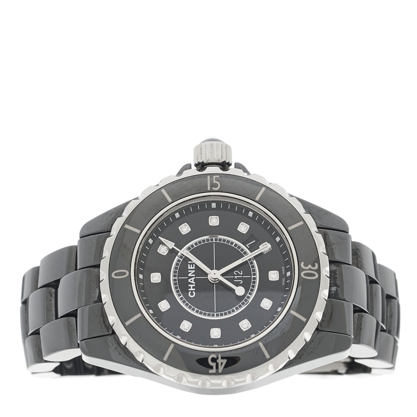 Stainless Steel Ceramic Diamond 33mm J12 Quartz Watch Black