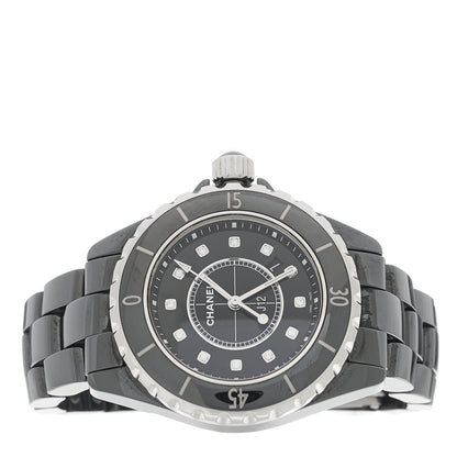 Chanel Stainless Steel Ceramic Diamond 33mm J12 Quartz Watch Black 2 of 4