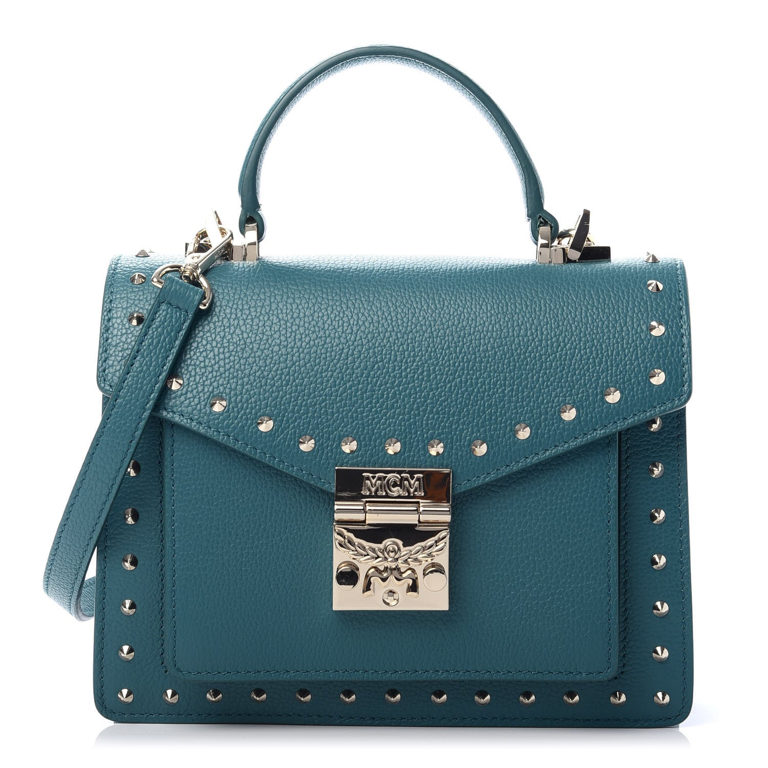 MCM Calfskin Studded Small Patricia Crossbody Bag Deep Lagoon 1 of 11