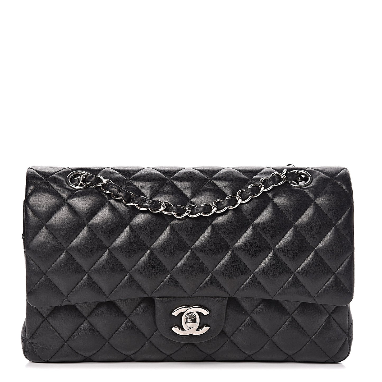 Lambskin Quilted Medium Double Flap Black