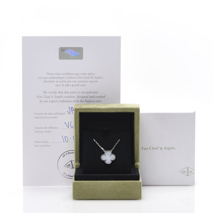 Van Cleef & Arpels 18K White Gold Chalcedony Vintage Alhambra Pendant Necklace 7 of 7