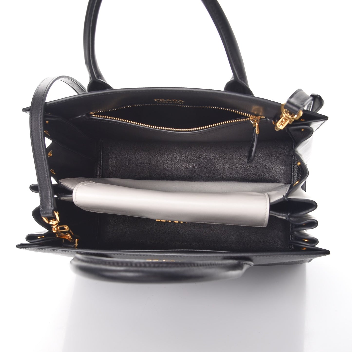 Saffiano City Calfskin Medium Bibliothèque Top Handle Black White