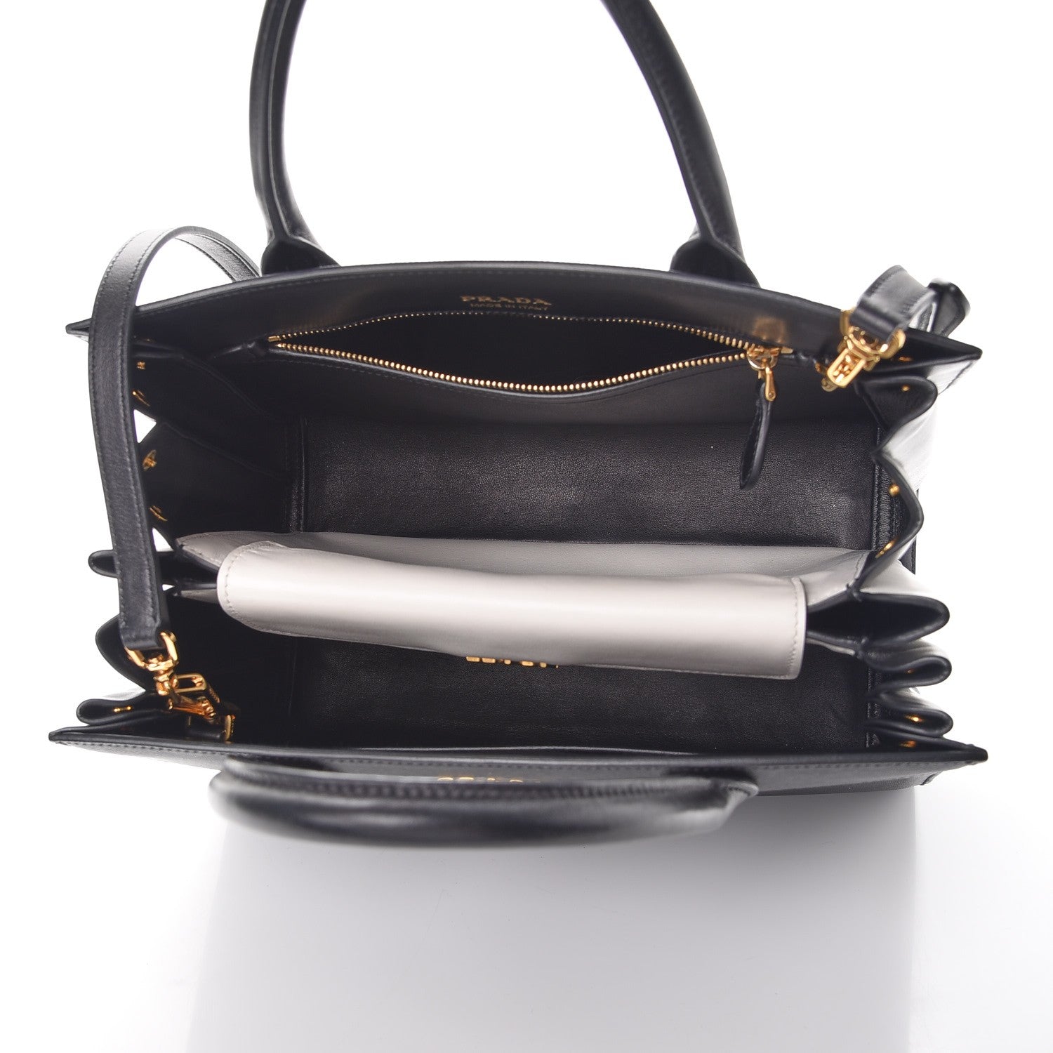 Prada Saffiano City Calfskin Medium Bibliothèque Top Handle Black White 5 of 9