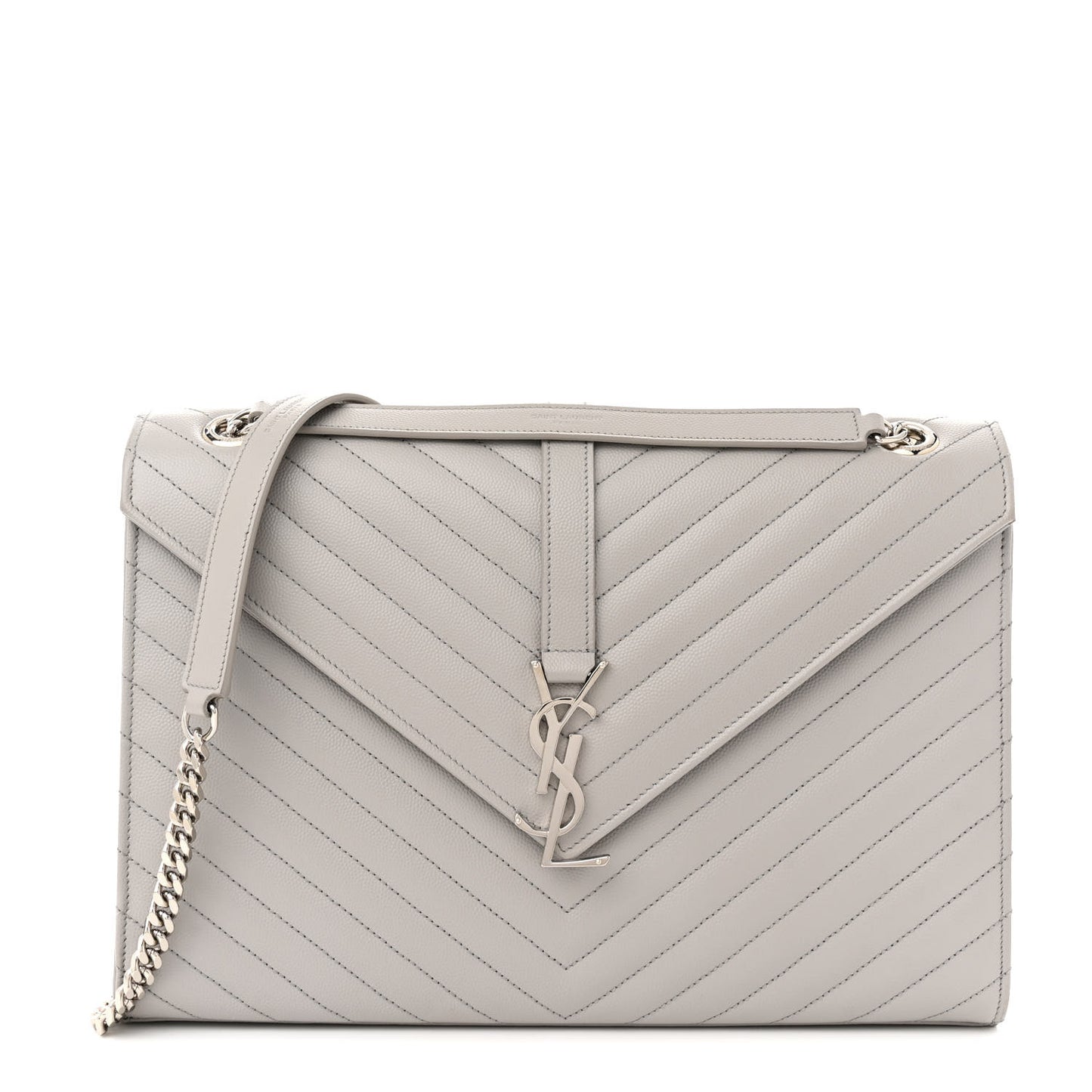 Grain De Poudre Matelasse Chevron Large Monogram Satchel Light Grey