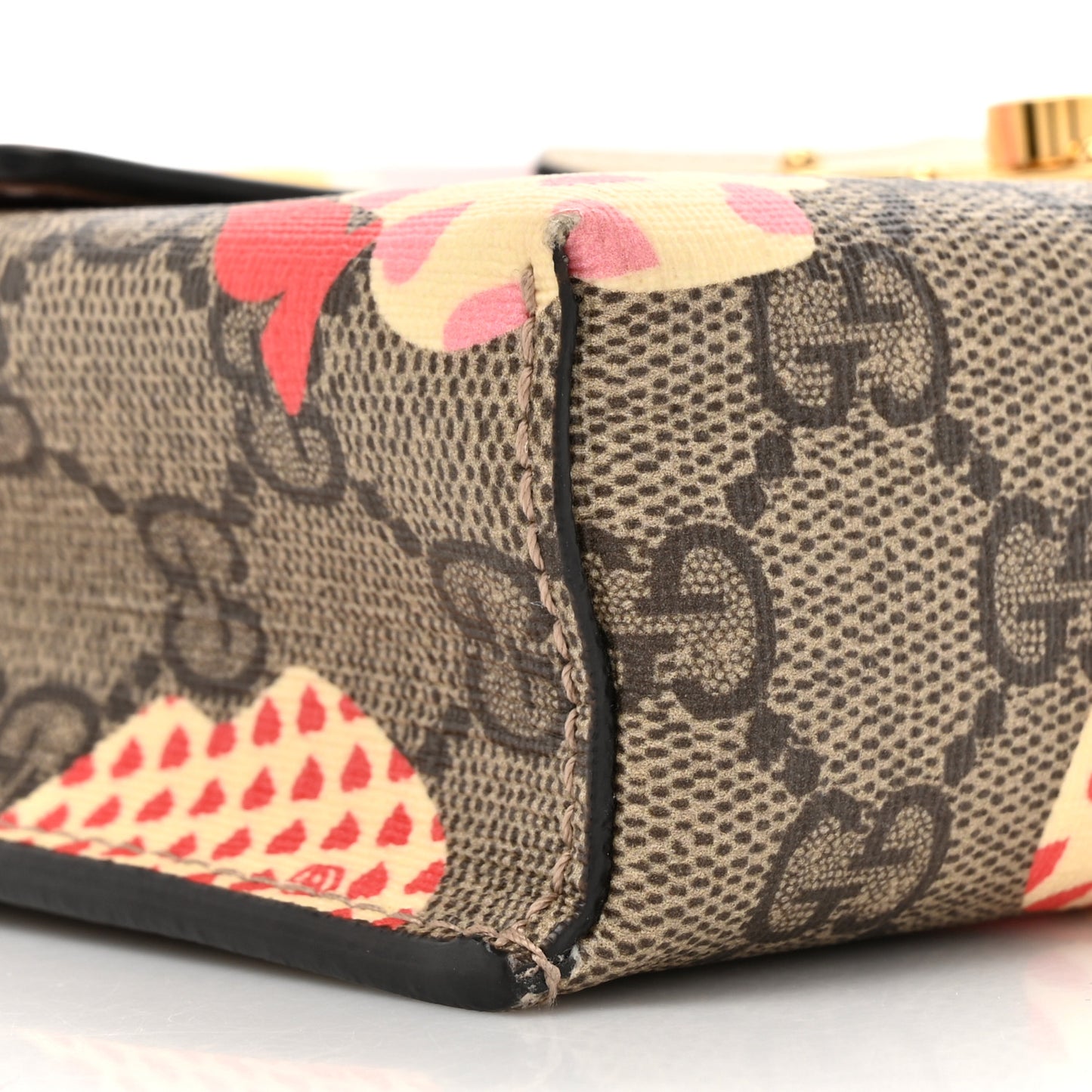 GG Supreme Monogram Les Pommes Mini Padlock Top Handle Shoulder Bag Beige Ebony Multicolor Cotton Candy Pink