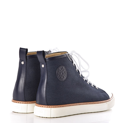 Hermes Fabric Calfskin Mens Jimmy High Top Sneakers 43.5 Denim Fonce Marine 4 of 11