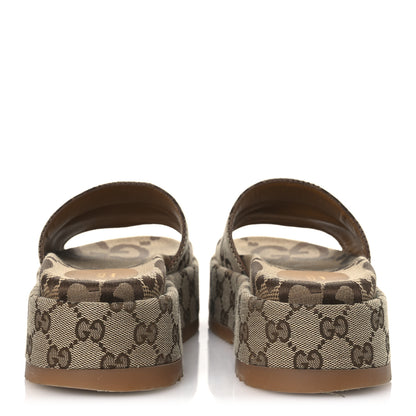 Gucci Monogram Maxi GG Angelina Platform 55mm Slide Sandals 37 Camel Ebony 6 of 12