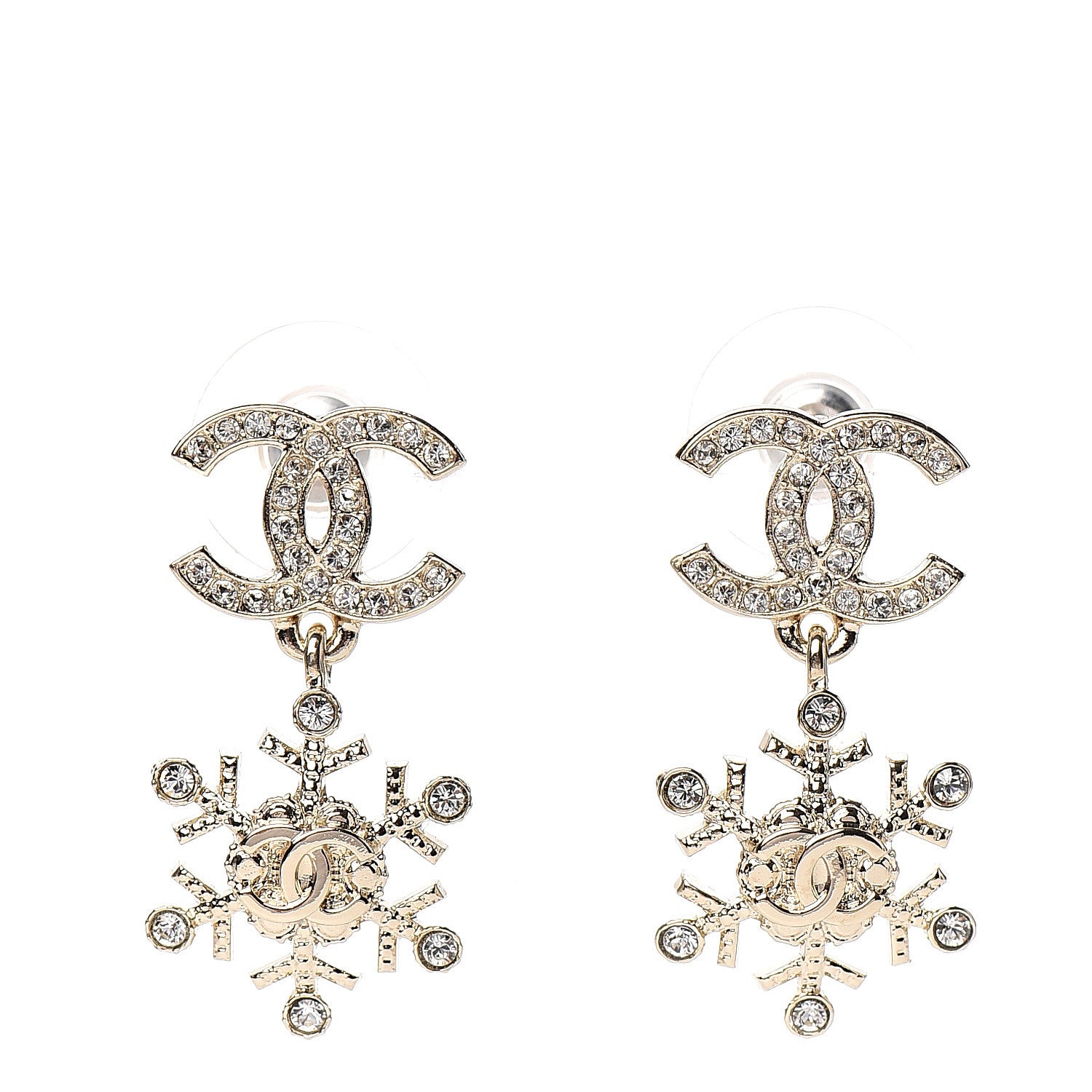 Chanel Crystal Snowflake CC Drop Earrings Gold 1 of 5