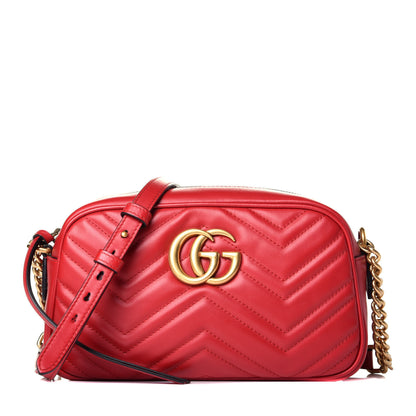 Gucci Calfskin Matelasse Small GG Marmont Chain Shoulder Bag Hibiscus Red 1 of 9
