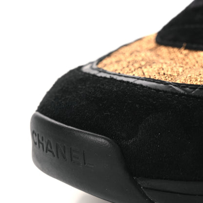 Chanel Metallic Fabric Suede Calfskin Crocodile Embossed Mens CC Sneakers 45 Black Gold 12 of 12