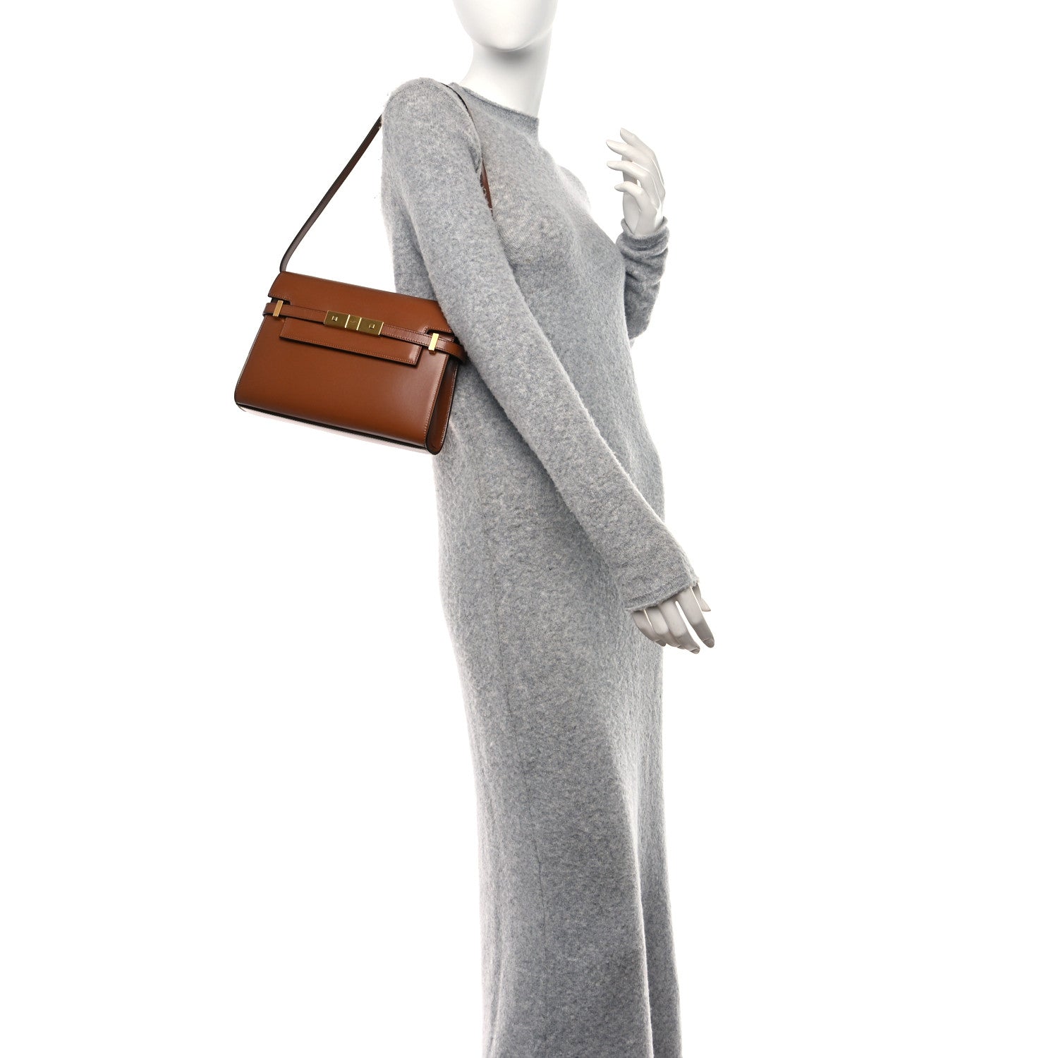 Saint Laurent Smooth Calfskin Small Manhattan Shoulder Bag Cognac 2 of 10