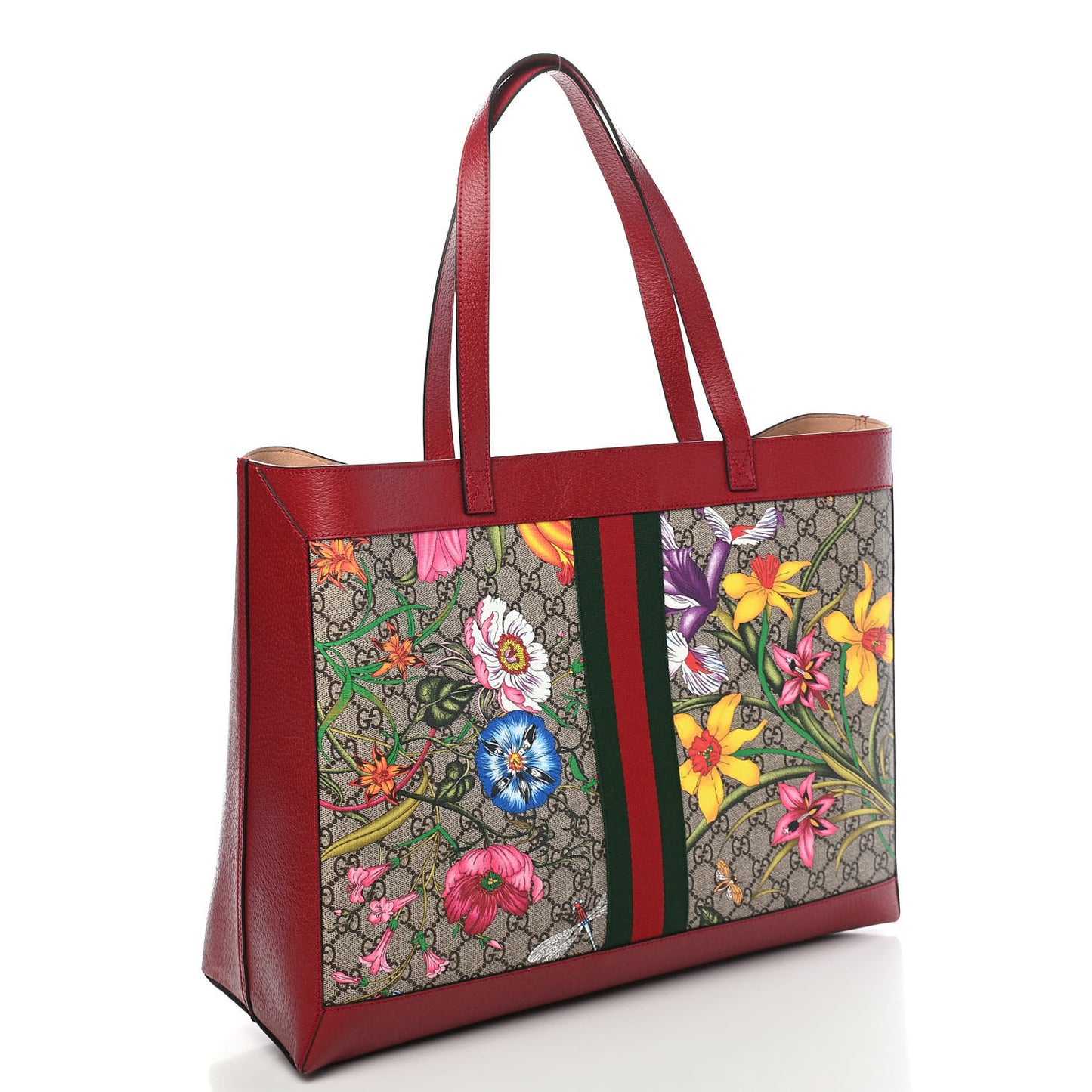 GG Supreme Monogram Flora Web Large Ophidia Tote Red