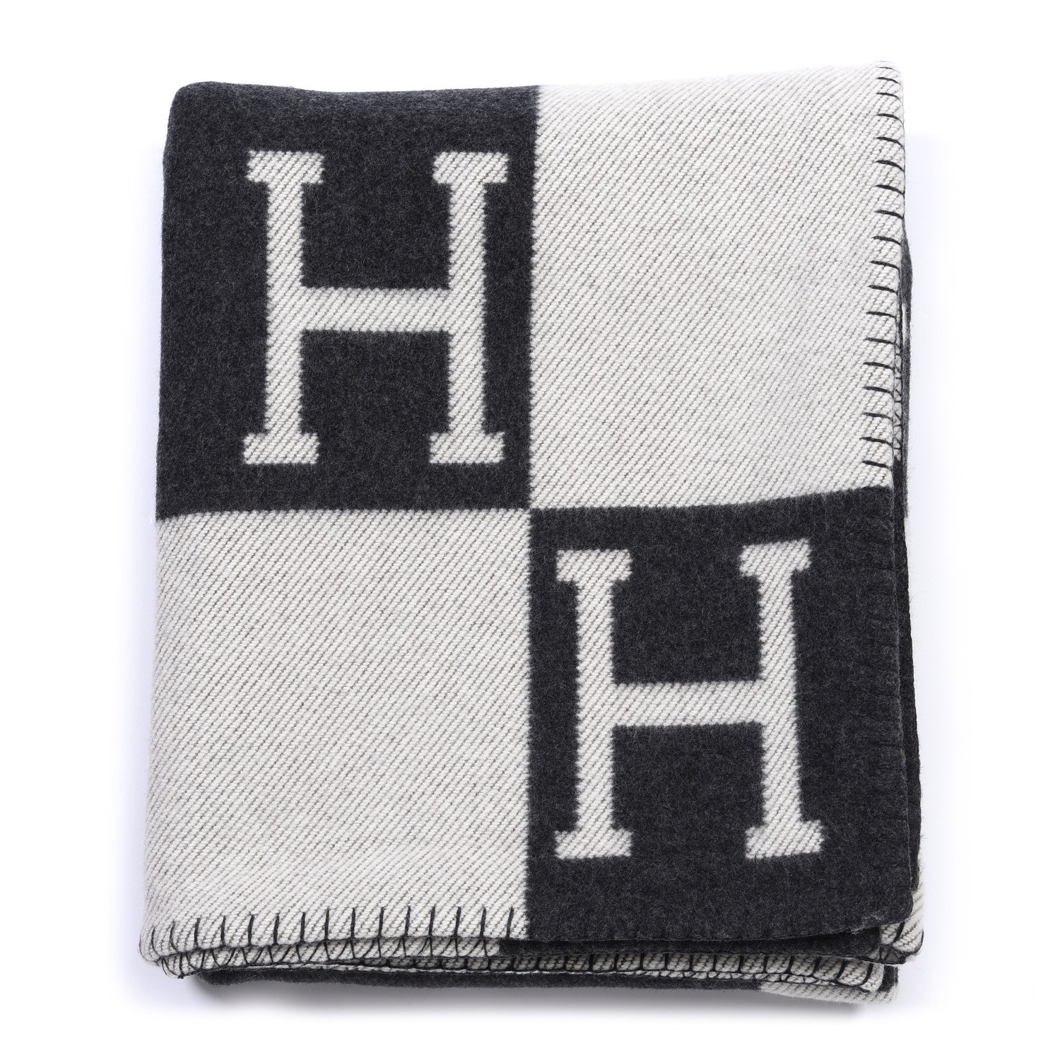 Hermes Wool Cashmere Avalon Blanket Ecru Gris Fonce 1 of 3