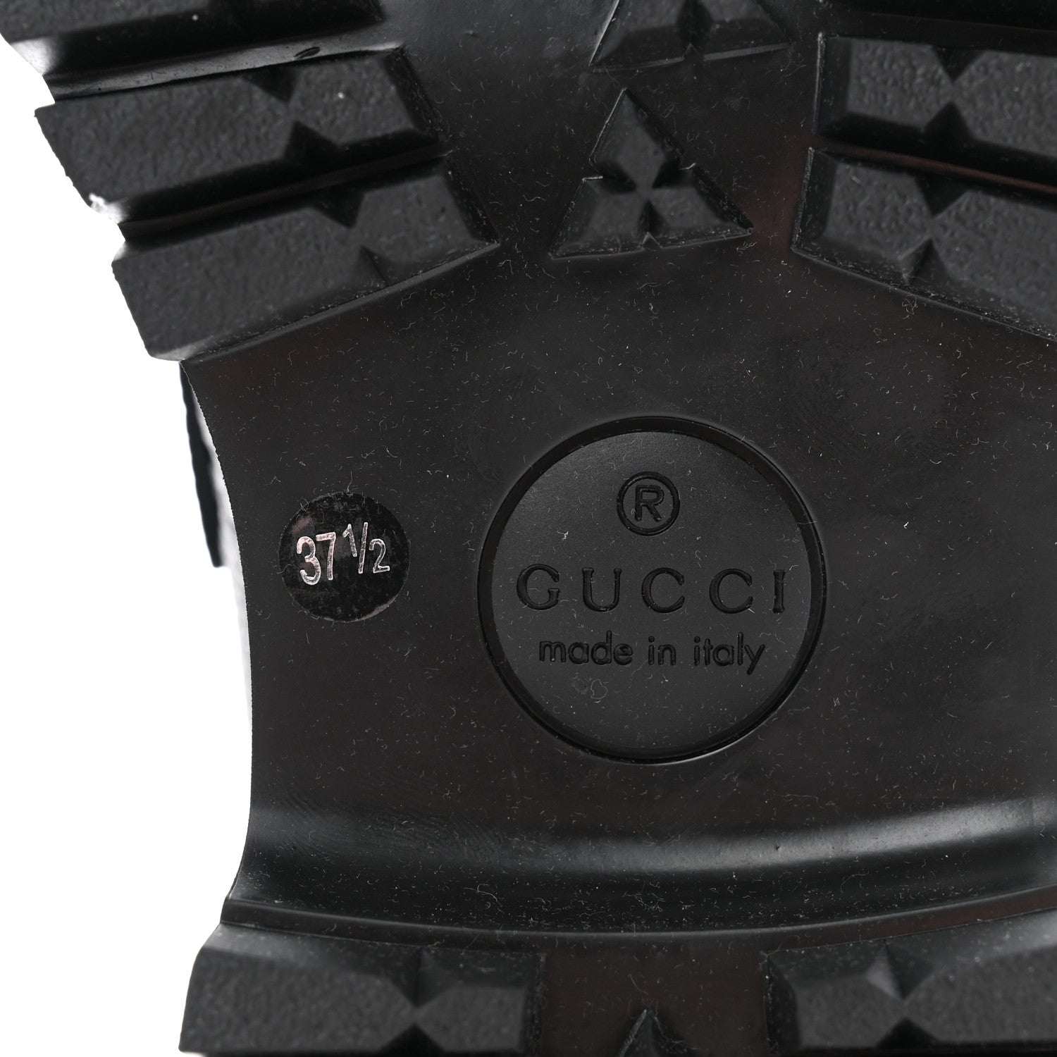 Gucci Piuma Calfskin Embossed Womens Platform Lug Sole Loafers 37.5 Black 7 of 12