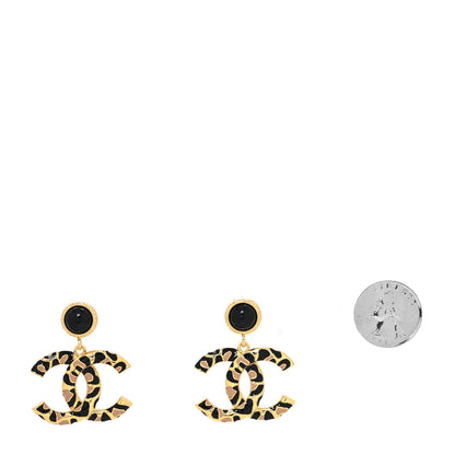 Chanel Metal Leopard Print CC Earrings Gold Black Beige 2 of 4
