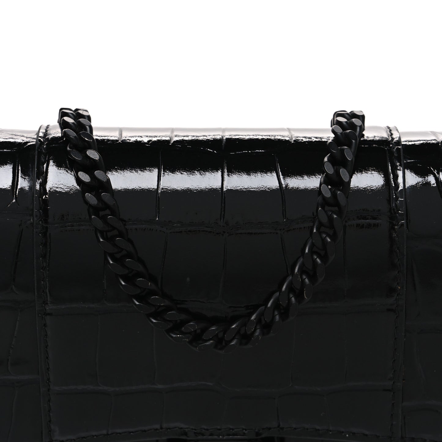 Shiny Calfskin Monochrome Crocodile Embossed Hourglass Chain Bag Black