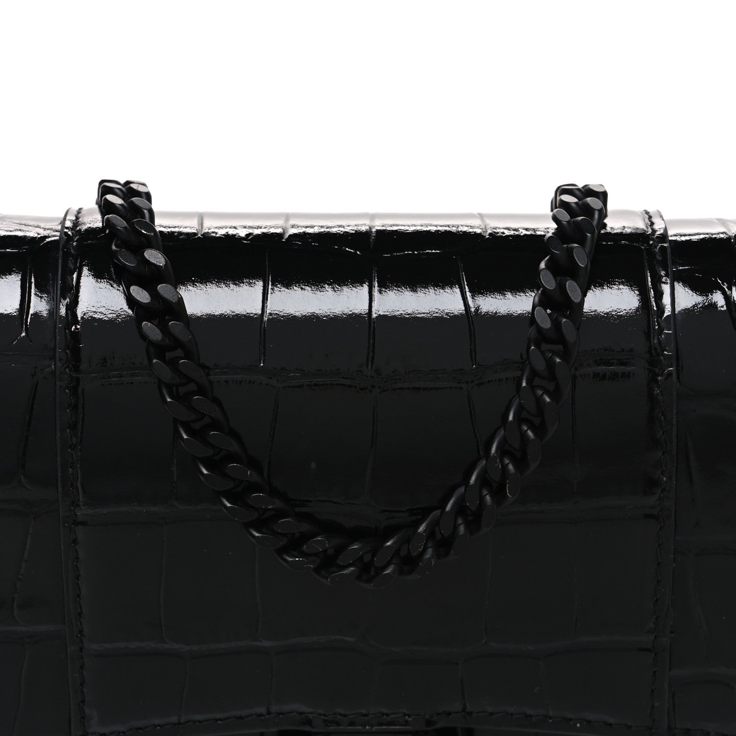Balenciaga Shiny Calfskin Monochrome Crocodile Embossed Hourglass Chain Bag Black 7 of 10