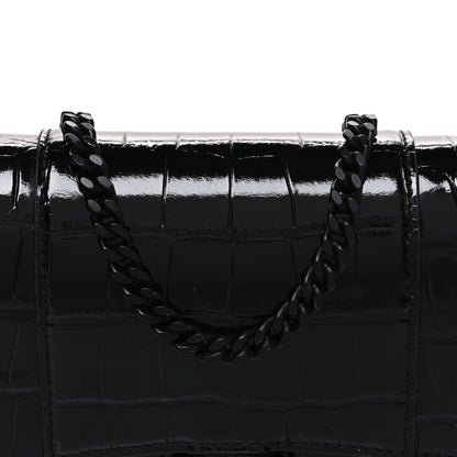 Balenciaga Shiny Calfskin Monochrome Crocodile Embossed Hourglass Chain Bag Black 7 of 10
