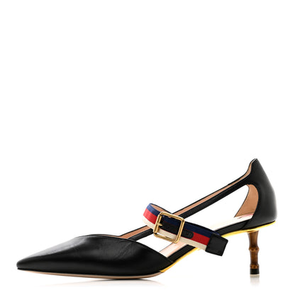 Gucci Malaga Kid Grosgrain Sylvie Web Bamboo Low Heel Pumps 40 Black 1 of 12
