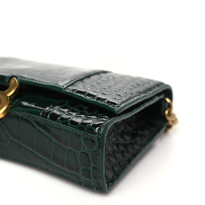Balenciaga Shiny Calfskin Crocodile Embossed Hourglass Chain Bag Forest Green 9 of 9