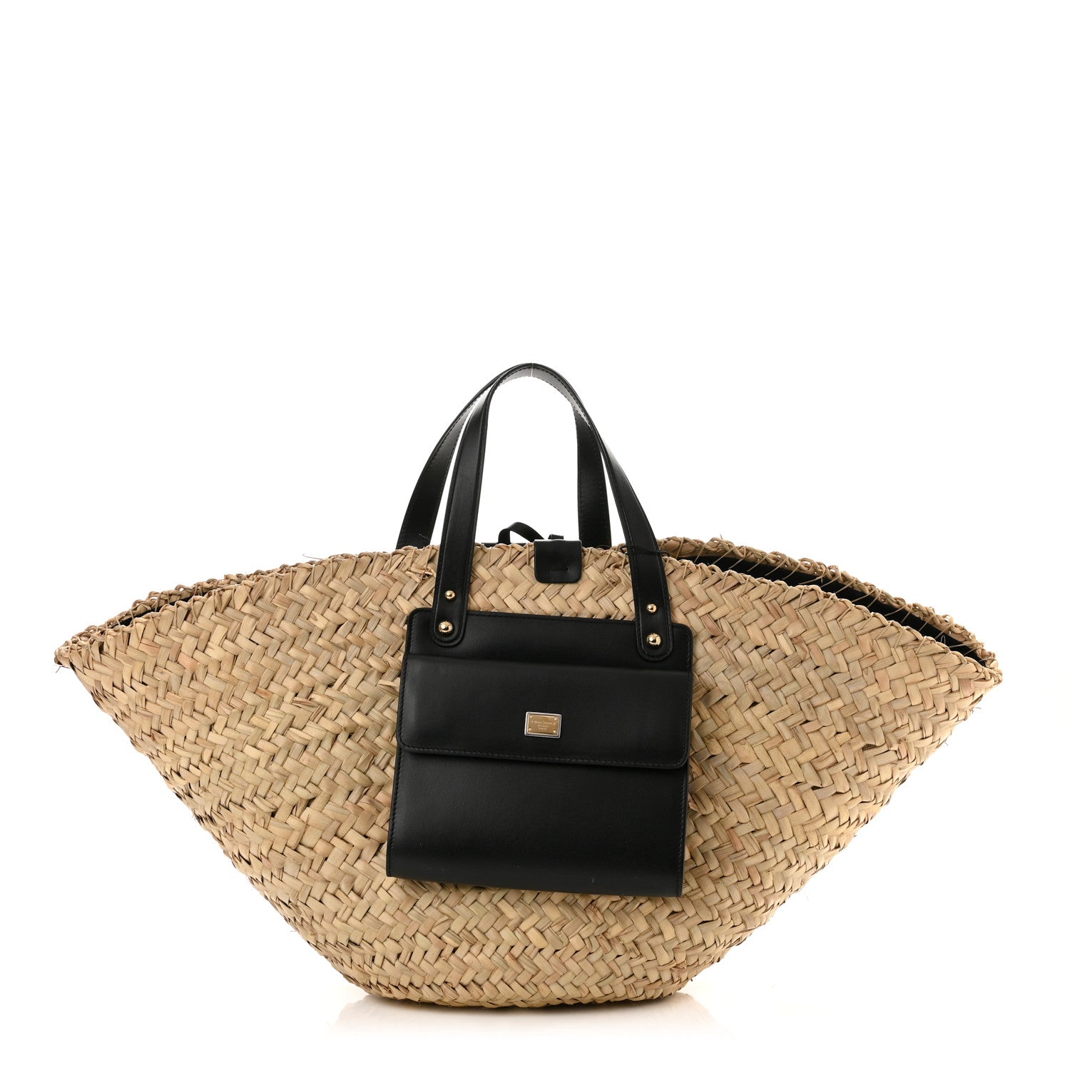 Dolce & Gabbana Vitello Raffia Woven Kendra Tote Natural Black 1 of 9