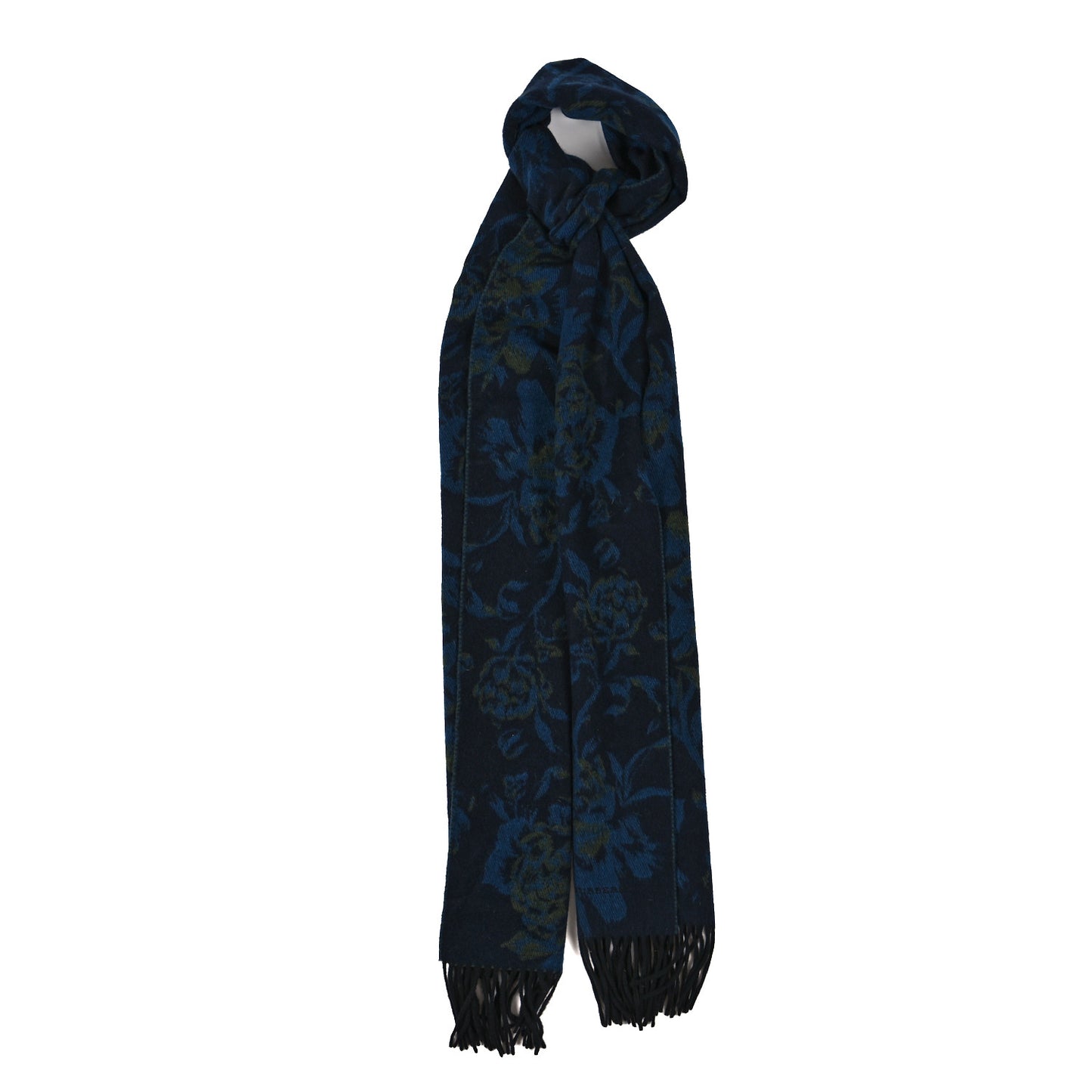 Cashmere Floral Fringe Scarf Blue Green