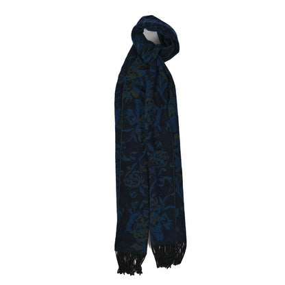 Burberry Cashmere Floral Fringe Scarf Blue Green 1 of 3