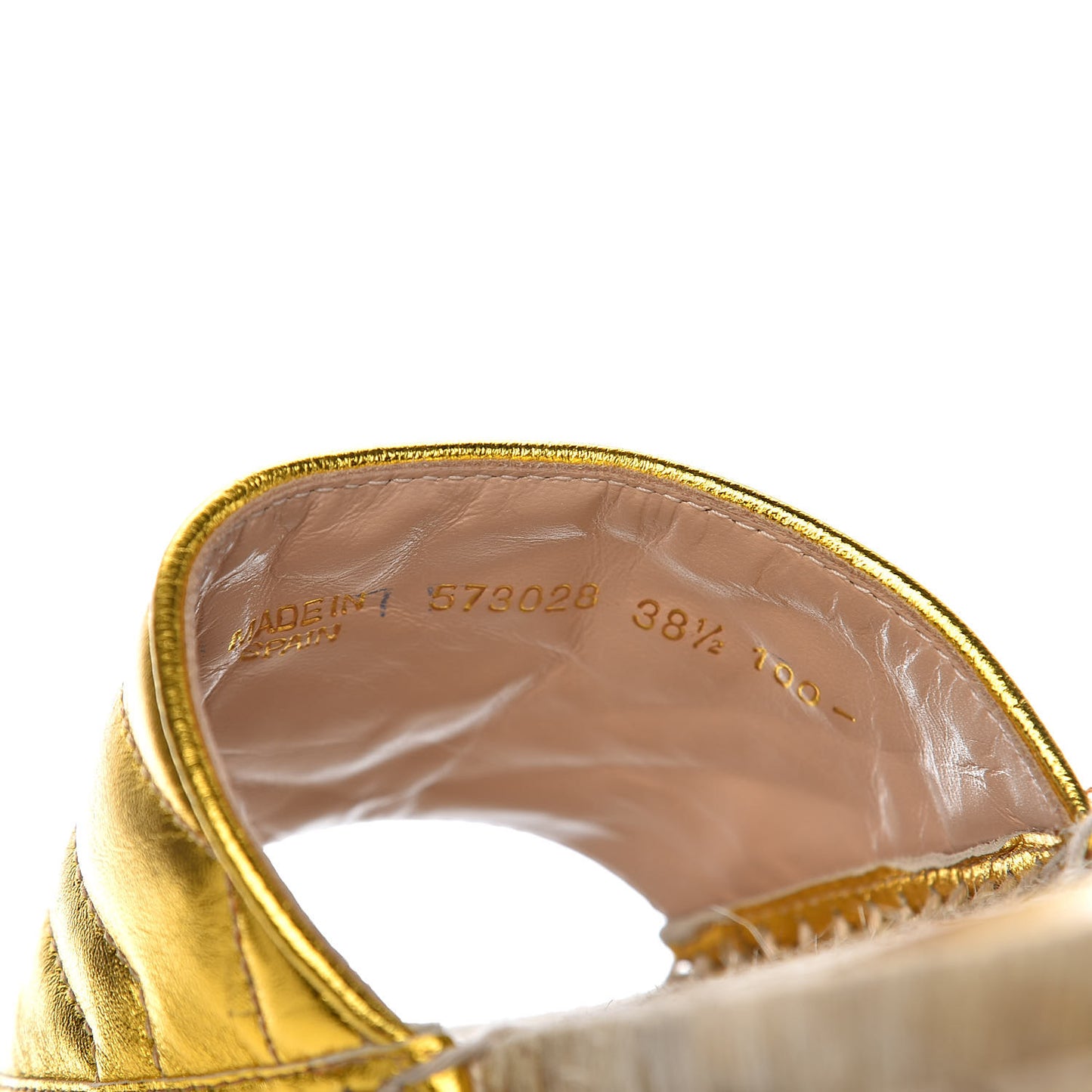Metallic Nappa Matelasse GG Marmont Espadrille Slide Sandals 38.5 Oro
