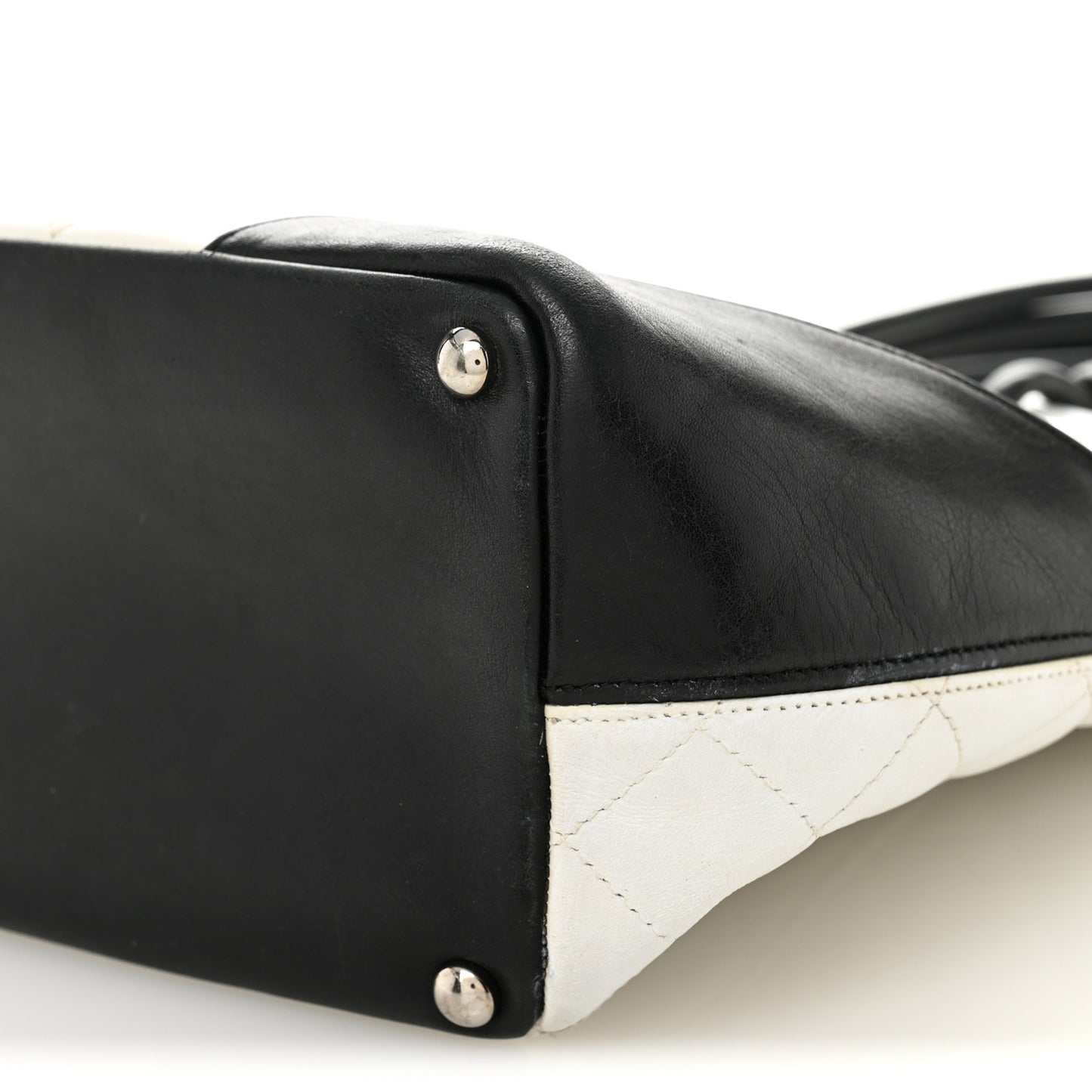 Calfskin Quilted Medium Cambon Tote White Black