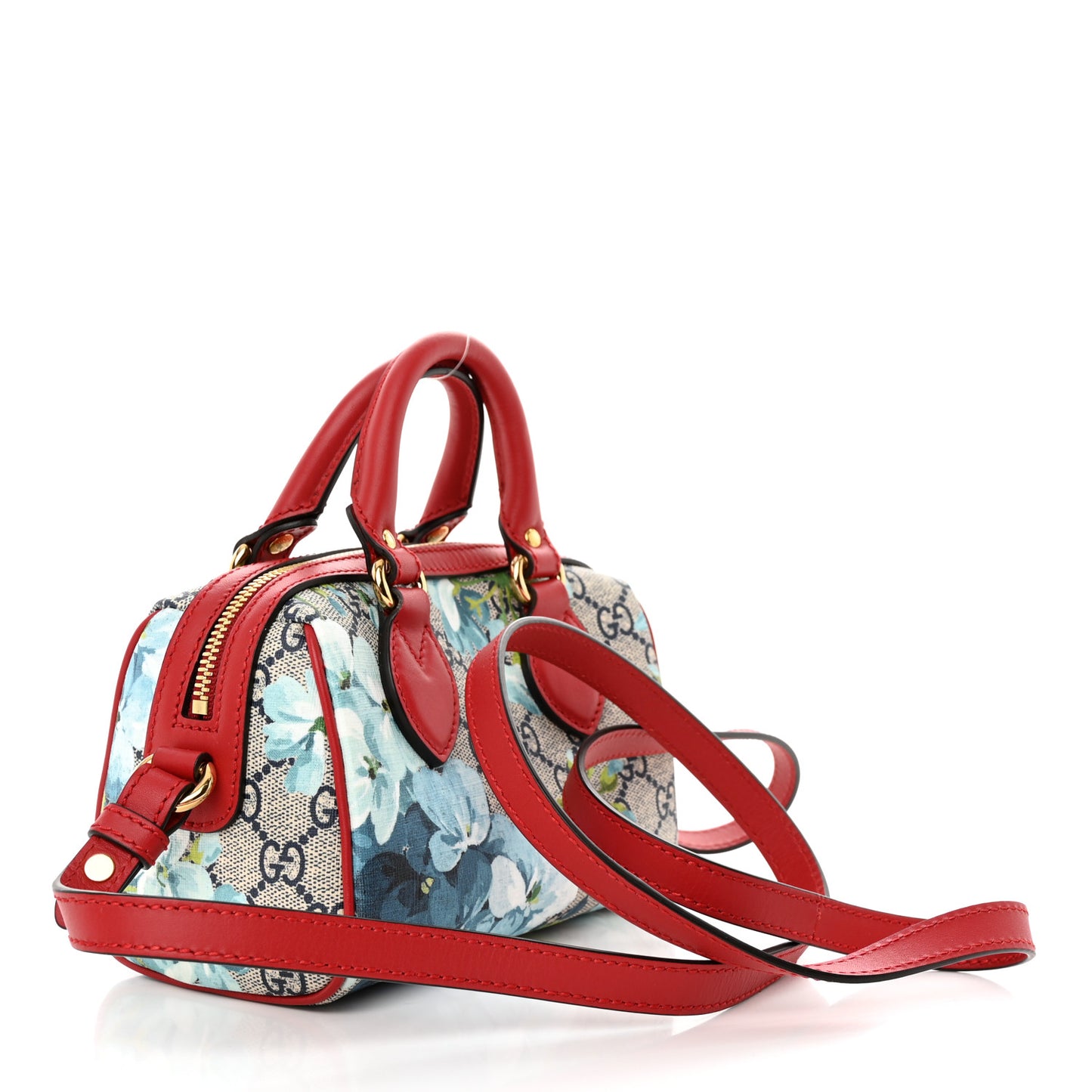 GG Supreme Monogram Blooms Mini Boston Navy Blue Hibiscus