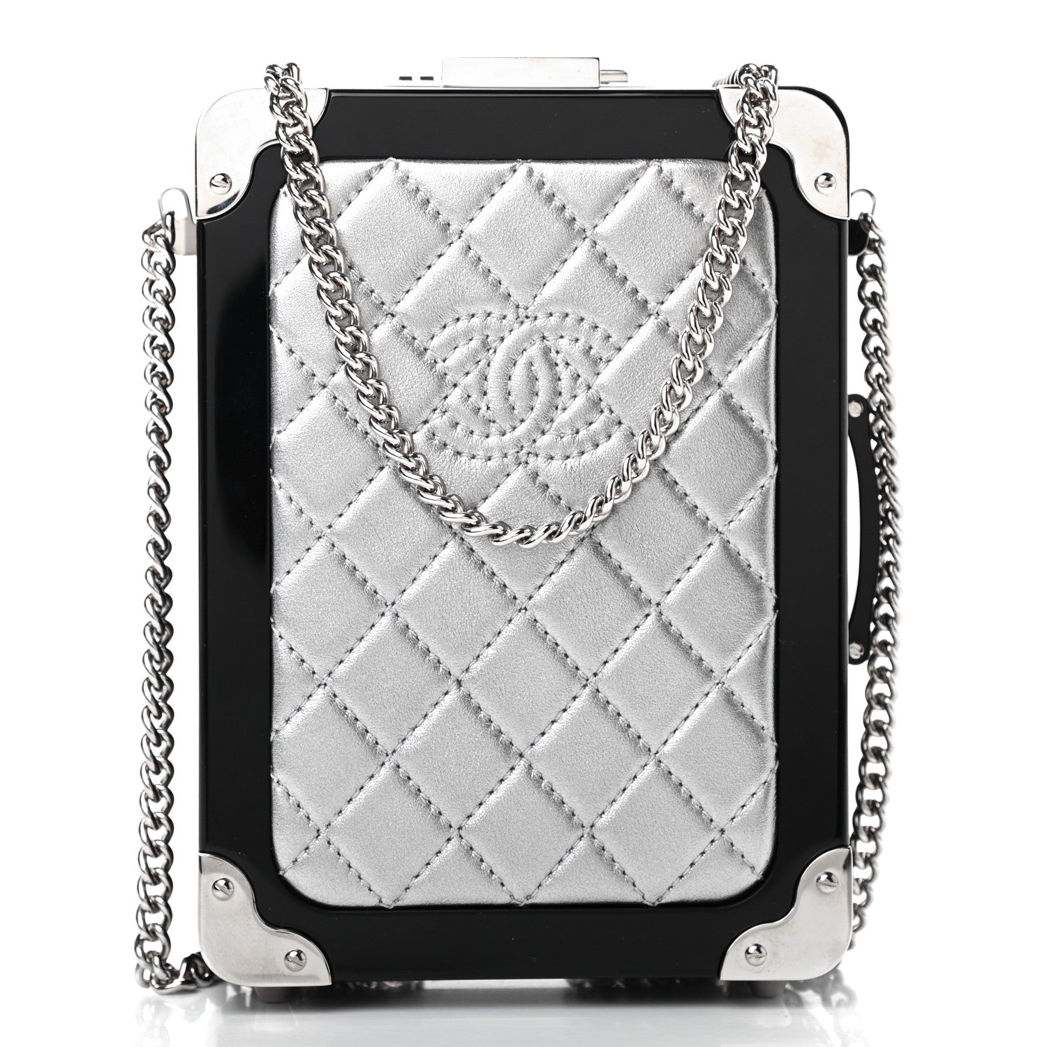 Chanel Plexiglass Metallic Lambskin Evening In The Air Mini Trolley Minaudiere Clutch Black Silver 1 of 9