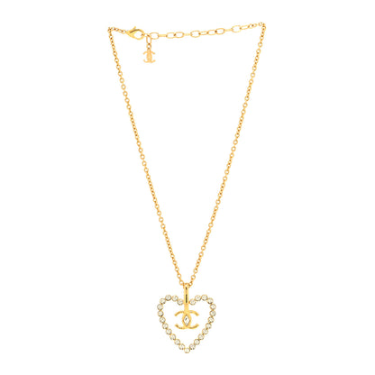 Chanel Crystal CC Heart Necklace Gold 3 of 6