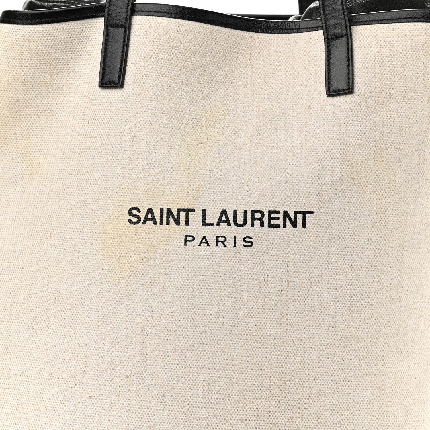 Saint Laurent Canvas Calfskin Teddy Drawstring Shopping Tote White Black 7 of 10