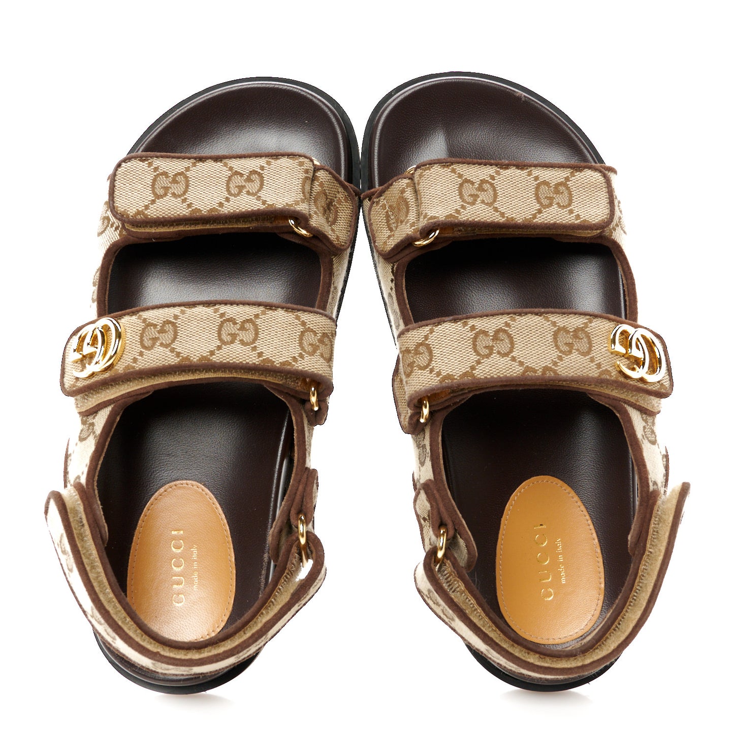 Monogram Kid Scamosciato Double G Womens Dad Sandals 37.5 Beige Ebony New Acero