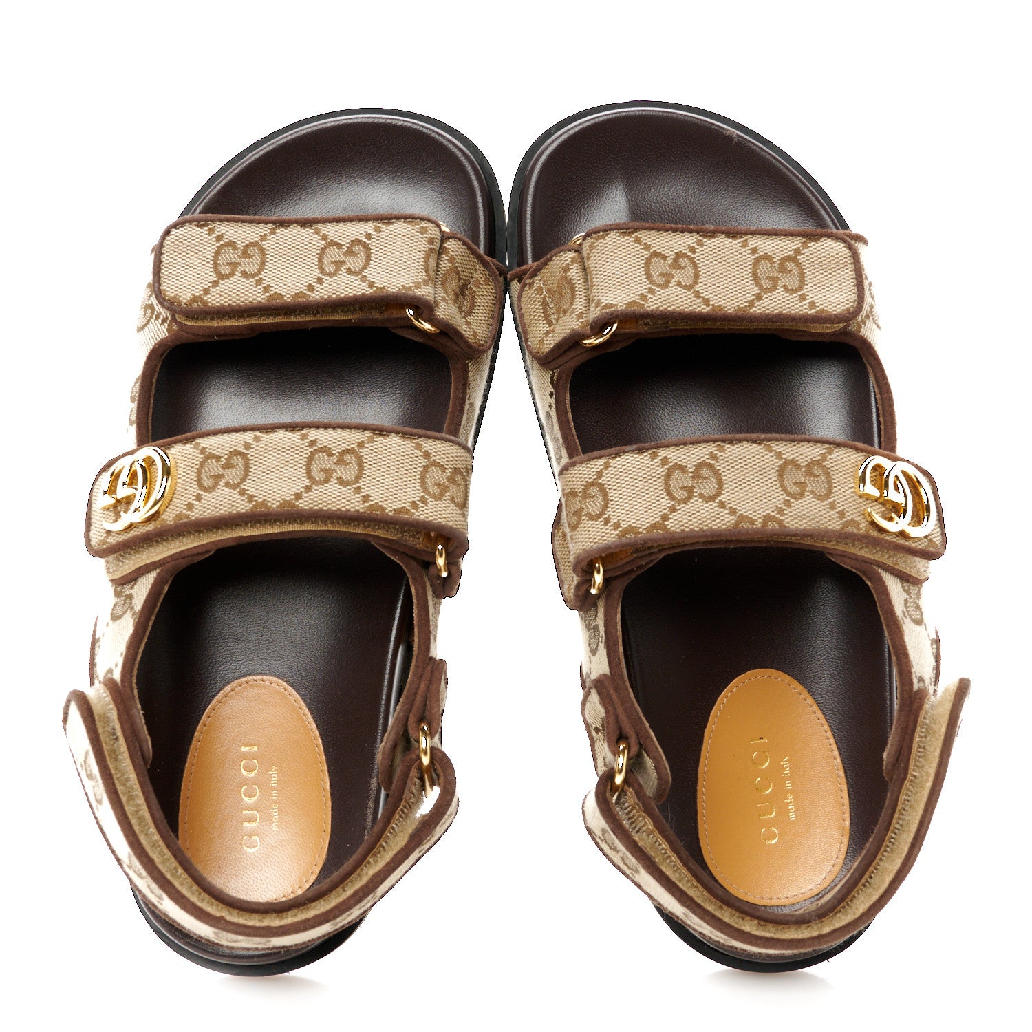 Gucci Monogram Kid Scamosciato Double G Womens Dad Sandals 37.5 Beige Ebony New Acero 2 of 11