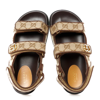 Gucci Monogram Kid Scamosciato Double G Womens Dad Sandals 37.5 Beige Ebony New Acero 2 of 11