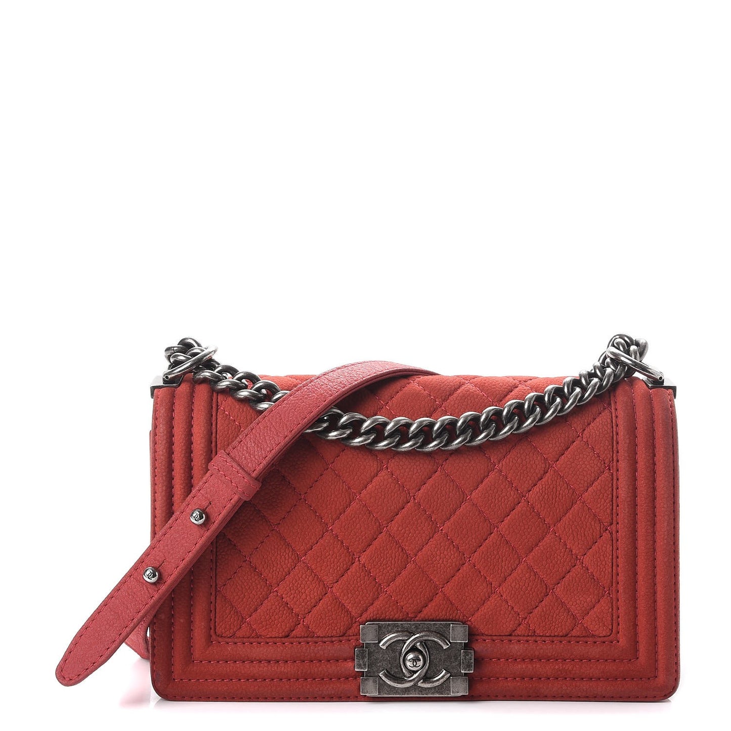Iridescent Caviar Quilted Medium Boy Flap Red