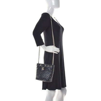 Chanel Lambskin Studded Chevron Quilted Small Stud Wars Drawstring Bag Black 2 of 10