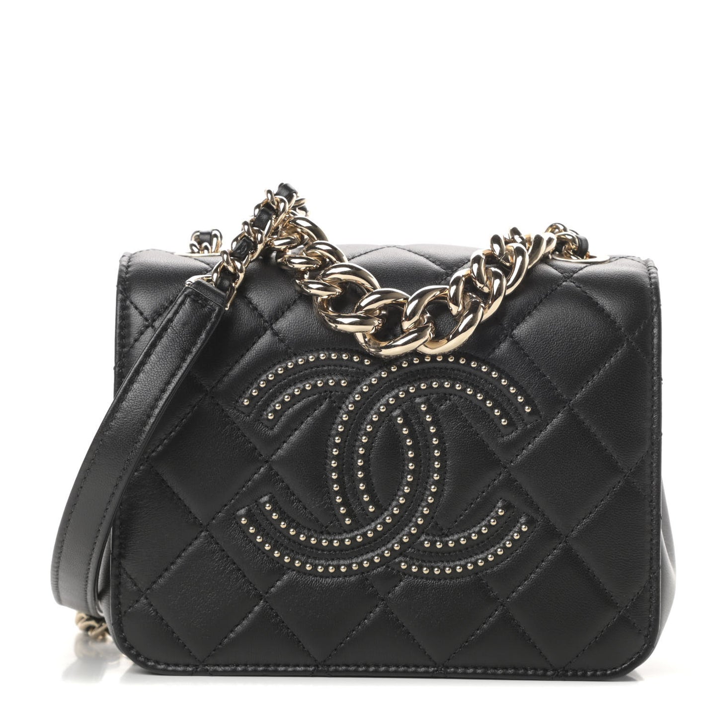 Lambskin Quilted Studded Beauty Begins Flap Black