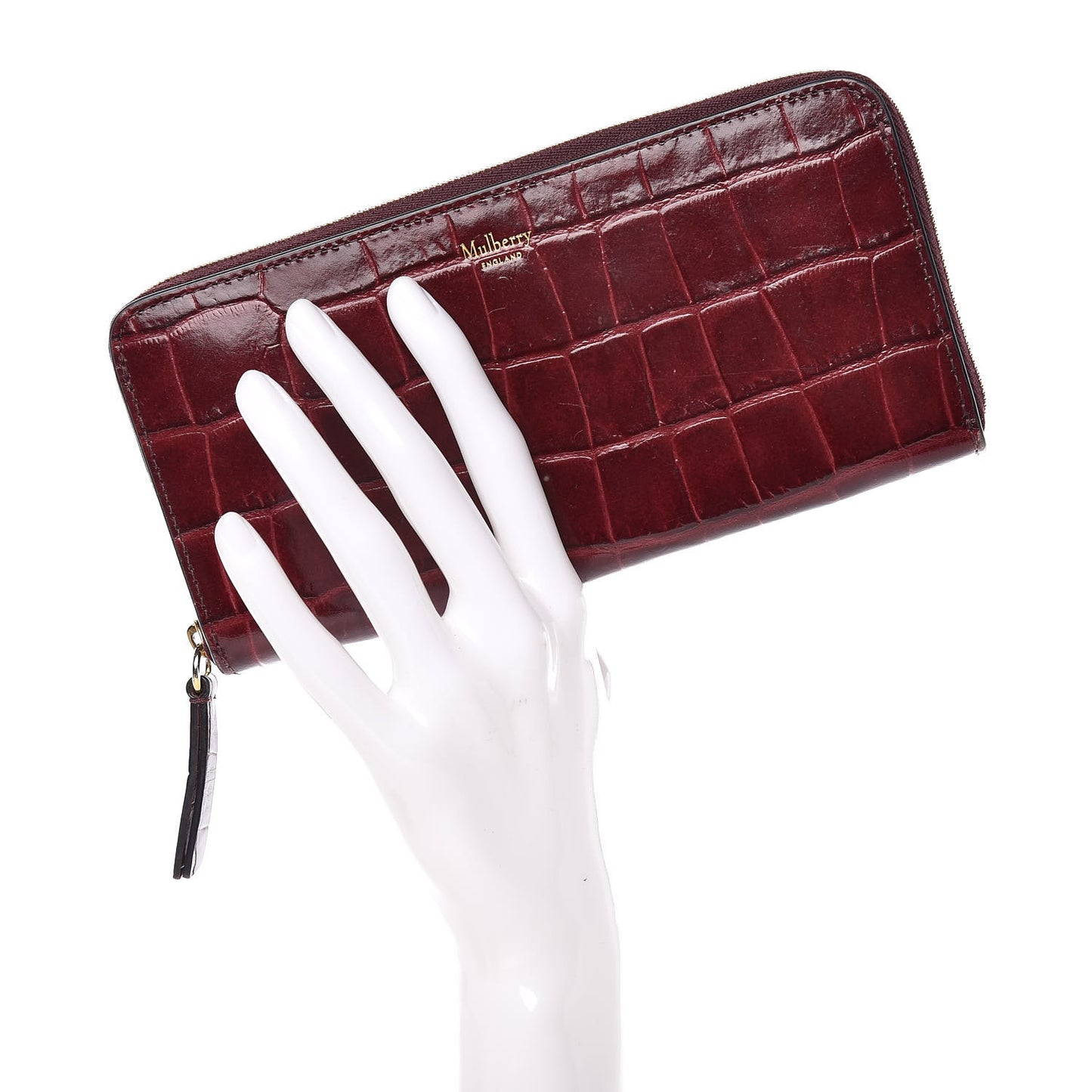 Crocodile Embossed Zip Around Wallet Burgundy