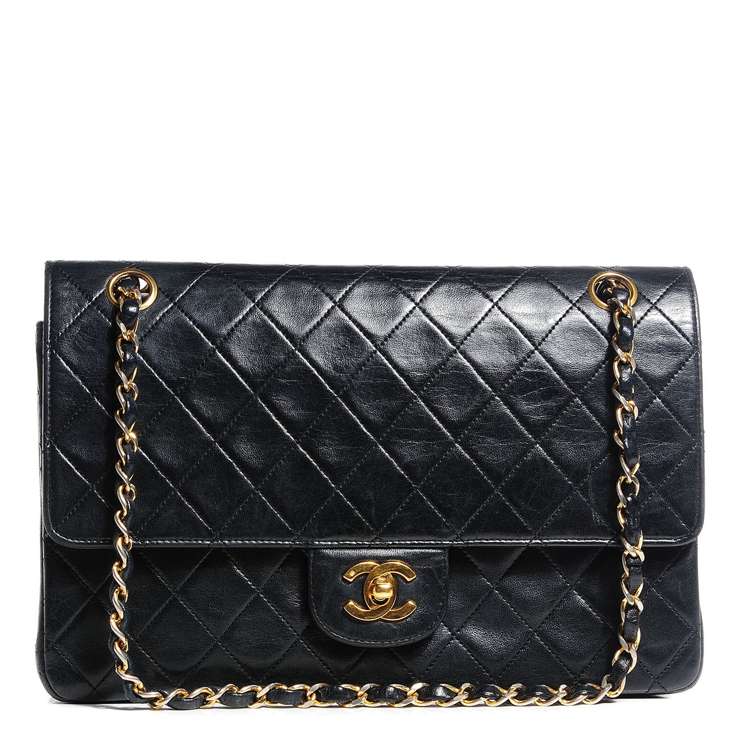 Lambskin Medium Double Flap Black