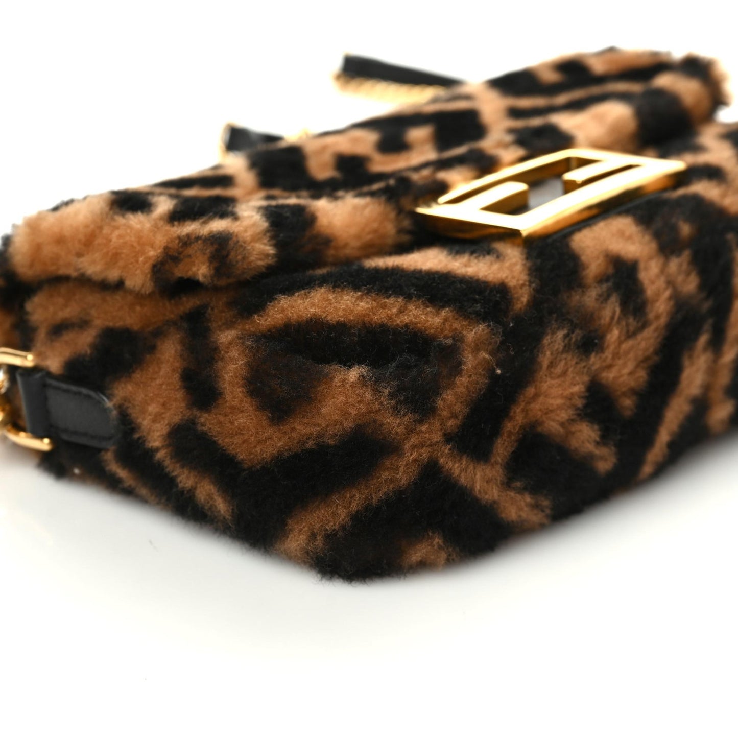 Shearling Vitello Dolce Macro FF 1974 Mini Baguette Tobacco Black