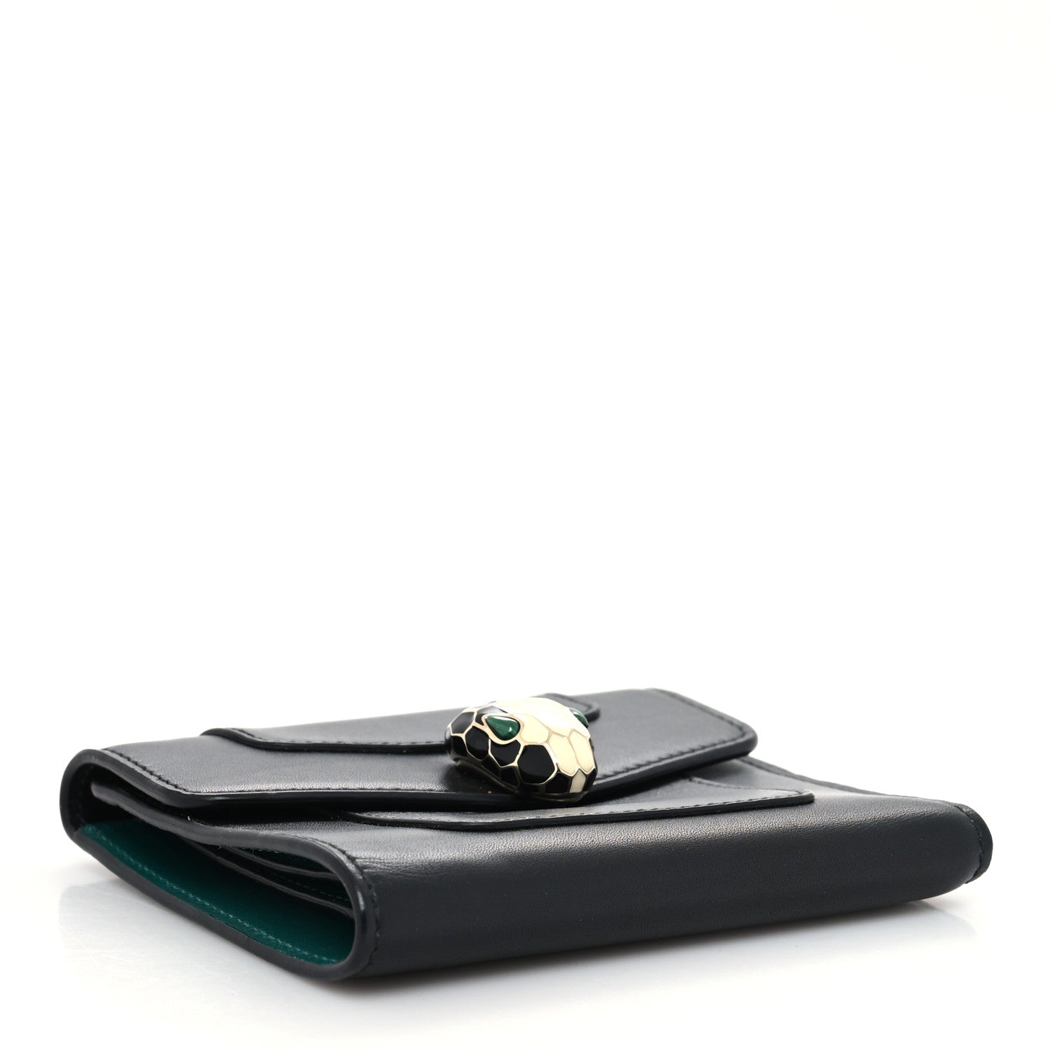 Bulgari Calfskin Serpenti Forever Wallet Black Emerald Green 4 of 11