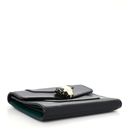 Bulgari Calfskin Serpenti Forever Wallet Black Emerald Green 4 of 11