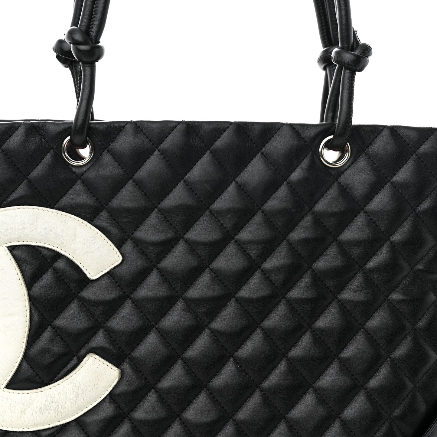 Calfskin Quilted Large Cambon Tote Black White