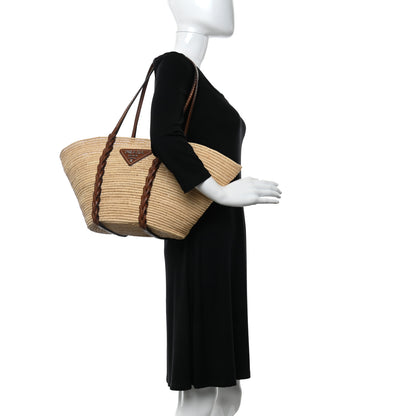 Prada Paglia Vitello Woven Braided Basket Tote Naturale Cognac 2 of 12